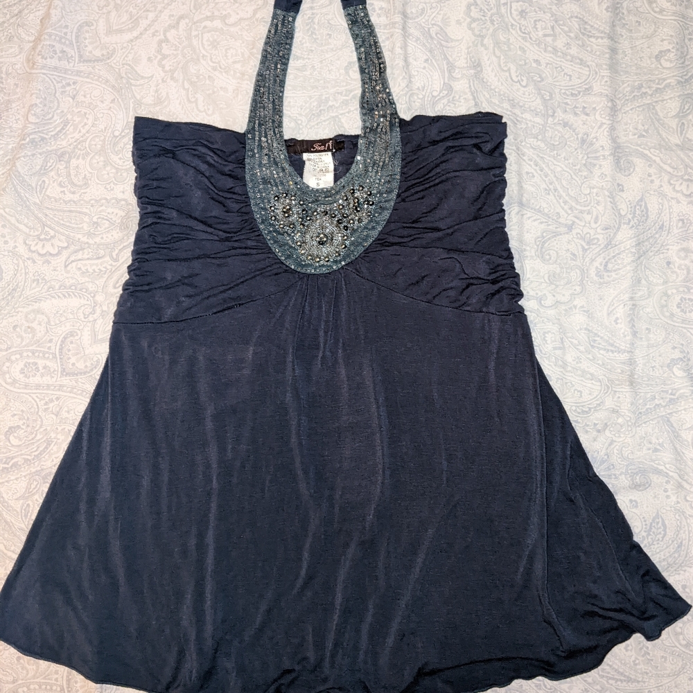 bead detail halter top